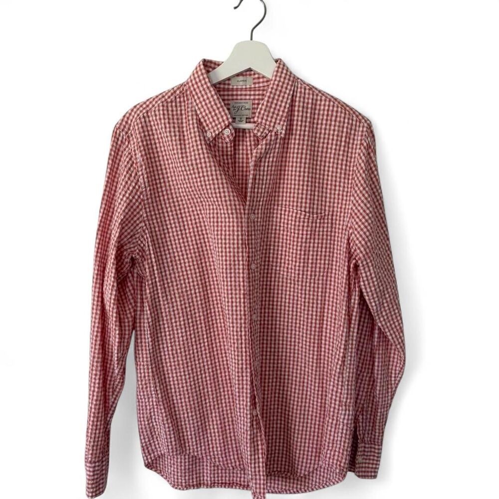 J Crew Vintage Gingham Button Down Shirt Mens Small Red White Checkered